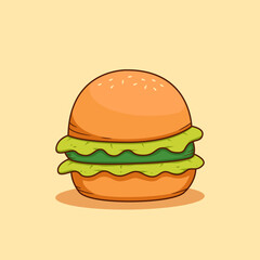 vegetable burger illustration vector with lettuce and cucumber slice, cartoon burger illustration for vegan