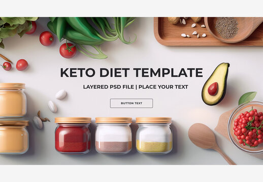 Colorful and Nutritious Food Display: Table with Jars, Wooden Spoon, Bowl Of Vegetables, Fruit, Seeds Healthy Eating and Cooking Inspiration Keto Diet, No Carbs, Mockup, Template Generative AI
