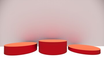 Rendering red white 3D room product display mockup presentation stage showcase