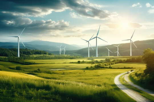 Green Landscape with Wind Turbines
