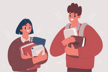 Vector illustration of Cute international student holding books in his hands