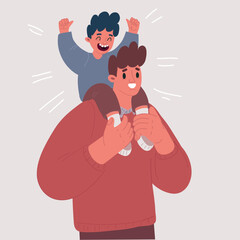 Vector illustration of father and boy. The son sits on his dad's shoulders