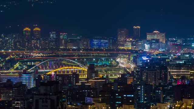 TAIWAN, TAIPEI - MAY, 2023: Timelapse view footage of the busy city centre downtown streets at rush hour, with 101 Tower among crowded buildings in Xinyi District, Taipei