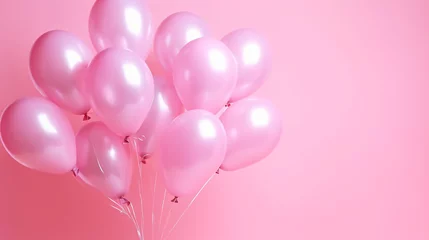 Foto op Plexiglas A generative AI image of pink helium party balloons floating on a pink background © Sarah