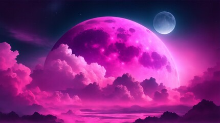 A mesmerizing pink moon wallpaper  - sky with moon