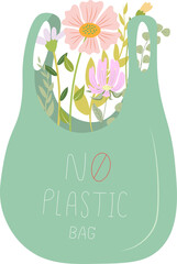Naklejka premium Hand draw elements of zero waste, go green, eco friendly concept. No plastic bag.