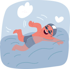 Vector illustration of young boy swiming in the sea
