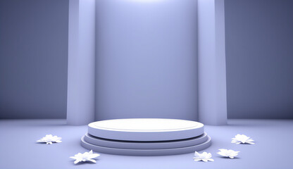 The violet podium invites gentle appreciation.