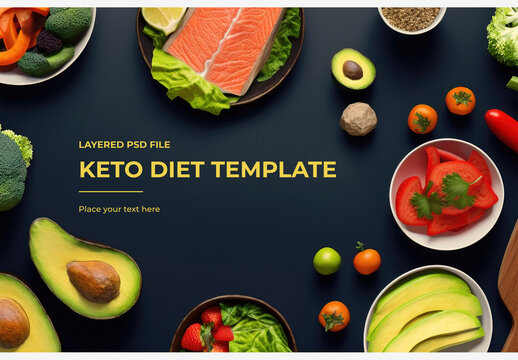 Fresh and Colorful Food Spread with Avocado, Tomatoes, and Broccoli on Table - Perfect for Recipes and Healthy Eating Stock Photos Keto Diet, Zero Carbs, Mockup, Template Generative AI