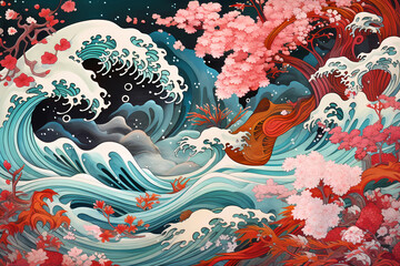 Fototapeta na wymiar Japanese wave art