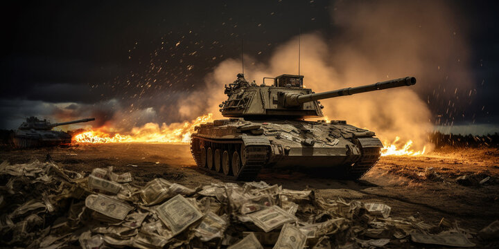 Tanks roll over piles of money Generative AI