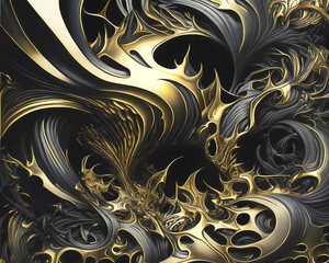 abstract shapes of a fancy pattern made of chilled liquid metal. created with AI generation