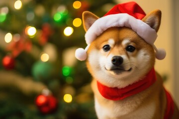 Shiba Inu wearing Christmas costume, Festive vibe