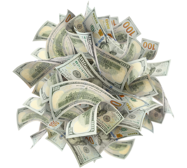 Heap of 100 American dollars banknotes, cut out