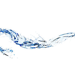 3d rendering,wavy splash clip art isolated on blue background. twisted liquid shape, water splash
