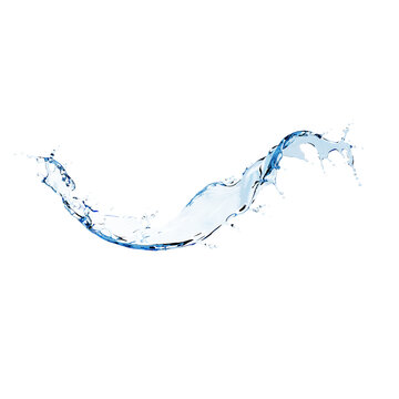 3d rendering,wavy splash clip art isolated on blue background. twisted liquid shape, water splash
