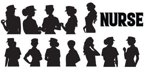 A black silhouette of a woman and a nurse vector illustration. 