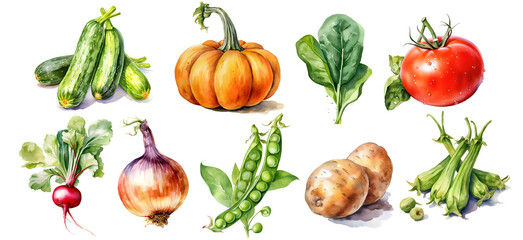 Watercolor vegetables Set with transparent background, generated ai