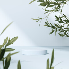 3D rendering Mock up greenery podium for product design, minimal display. shadow overlay.