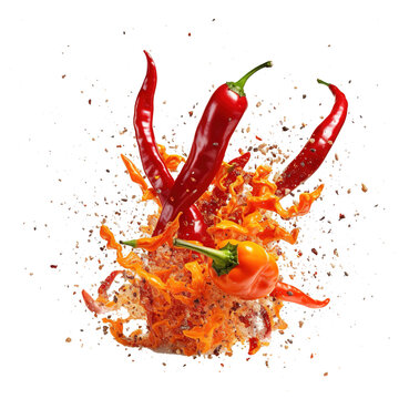 hot red chili pepper oil splash explosion on transparent background