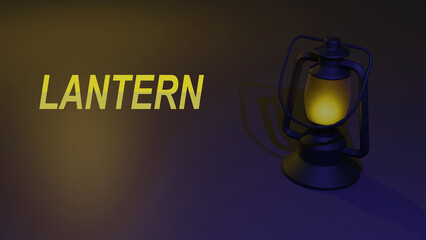 3d render fire light lantern with yellow bulb on the dark blue background illustration vector
