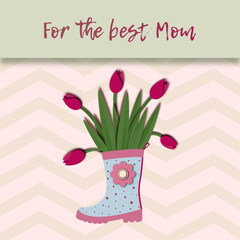 Mother's day card. Paper cutaut style postcard.
