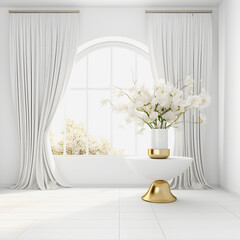 Captivating Interiors: Golden Ratio Composition of a Beautifully Furnished White Room Mockup