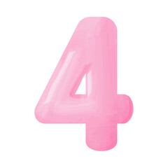 Pink voluminous number figure four with watercolor effect
