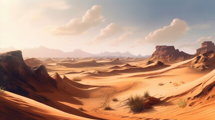 Naklejka na ściany i meble Desert landscape with sand dunes. Generative AI