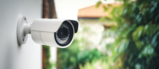 home security. outdoor surveillance camera on house wall. copy space. generative AI - 603993728