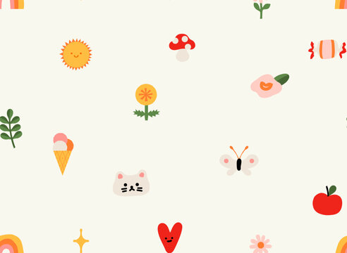 Summer icon seamless pattern background
