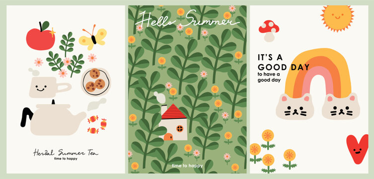 Summer vibes flat poster collection