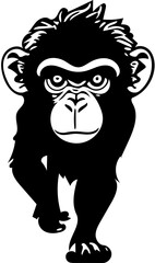 A wild chimpanzee walking Silhouette | vector illustration of a black and white monkey 