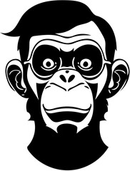 A decent cute smiling monkey Silhouette | vector illustration of a black chimpanzee 