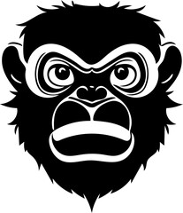 A big fur chimpanzee head vector illustration | Silhouette of a black and white monkey svg tattoo 