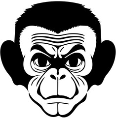 A Furious chimpanzee face vector illustration design | angry monkey black and white Silhouette 