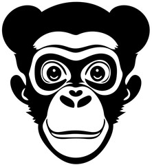 A chimpanzee vector illustration | Silhouette of a black and white monkey Mascot tattoo 