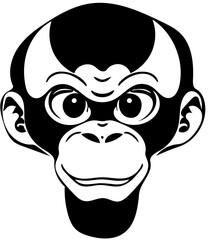 Mischievous chimpanzee head vector illustration | Digital Silhouette of a monkey