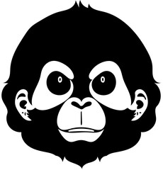 A big fur monkey head isolated on whiteboard vector illustration | Silhouette of a wild chimpanzee