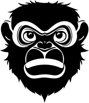 A big fur chimpanzee head vector illustration | Silhouette of a black and white monkey svg tattoo 