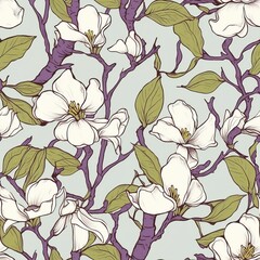 Fototapeta premium Blooming jasmine, illustration, pattern, seamless pictures. Generative AI.