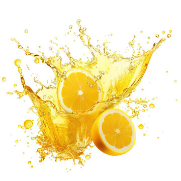 refreshing lemon juice splash liquid explosion on transparent background