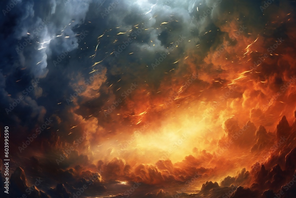 Wall mural a dark storm background with sky, clouds and lightning generative ai