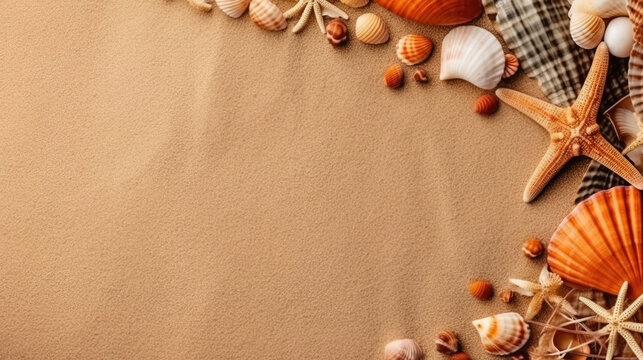 Beach Accessories On Sand- Summer Holiday Banner, Top View