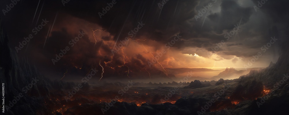 Wall mural a dark storm background with sky, clouds and lightning generative ai