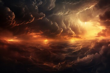 A dark storm background with sky, clouds and lightning Generative AI 