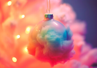 Fototapeta premium Christmas background - baubles and branch of spruce tree, AI Generated