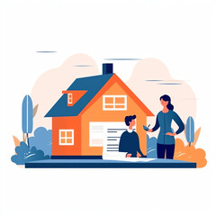 Realtor Selling or Renting House to Young Man Buying Home. Manager Male Character Wearing Formal Suit Make Deal with Owner of House Giving him Key for New Living Place Cartoon Flat Generative AI.