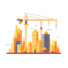Crane with building icon in trendy flat style isolated on white background. Symbol for your web site design color editable Generative AI.