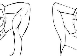 man and woman showing their armpits  line drawing outline style vector illustration